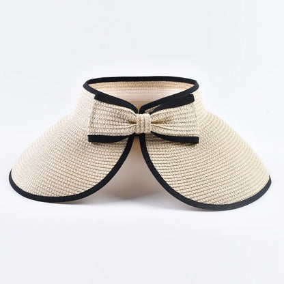 Women's Wide Brim Straw Sun Visor Hat – Foldable Open Top Beach Hat