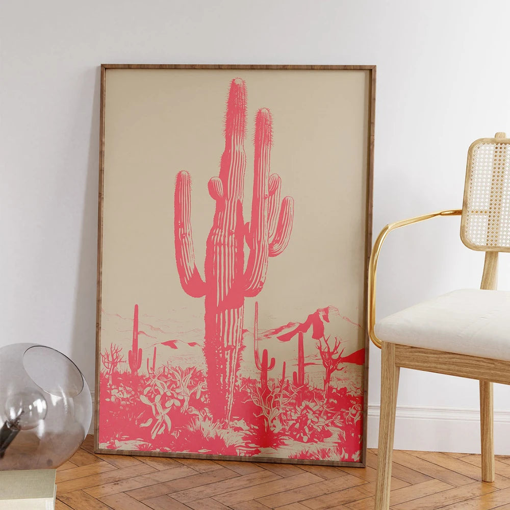 Pink Cactus Desert Wall Art Poster – Boho Canvas Print