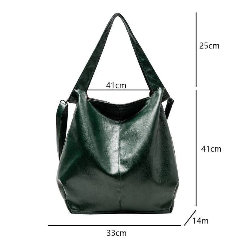 Fashion Big Leather Tote Bag For Women Large Capacity Retro