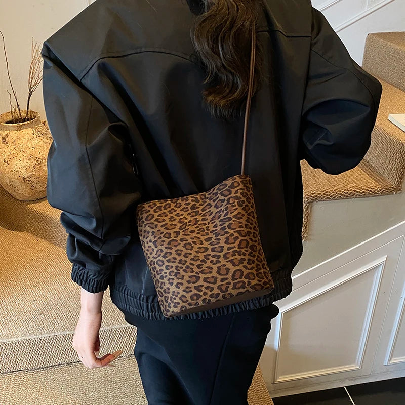 Leopard Print Crossbody Bag – Women's Suede Shoulder Handbag