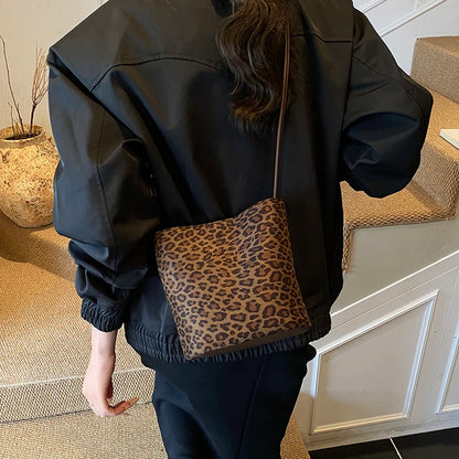 Leopard Print Crossbody Bag – Women's Suede Shoulder Handbag