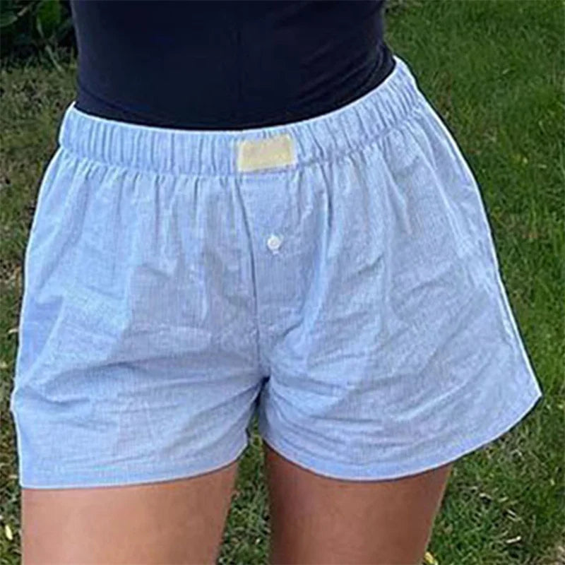 Y2K Plaid Lounge Shorts – Women's Cute Pajama Bottoms with Elastic Waist