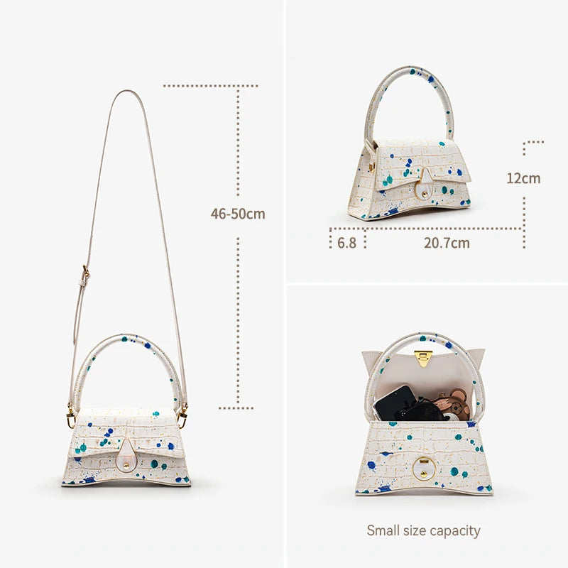Designer Mini Top Handle Bag – Croc-Embossed Paint Splash