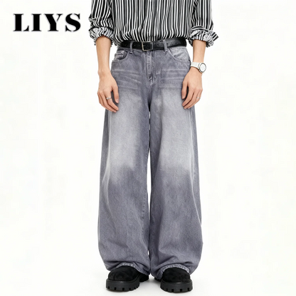 Men's Ultra Baggy Wide Leg Jeans – Washed Grey Retro Denim