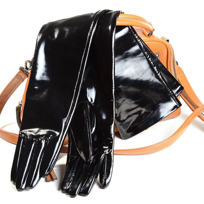 Patent Leather Long Gloves Women – Shiny Black Opera Evening Gloves
