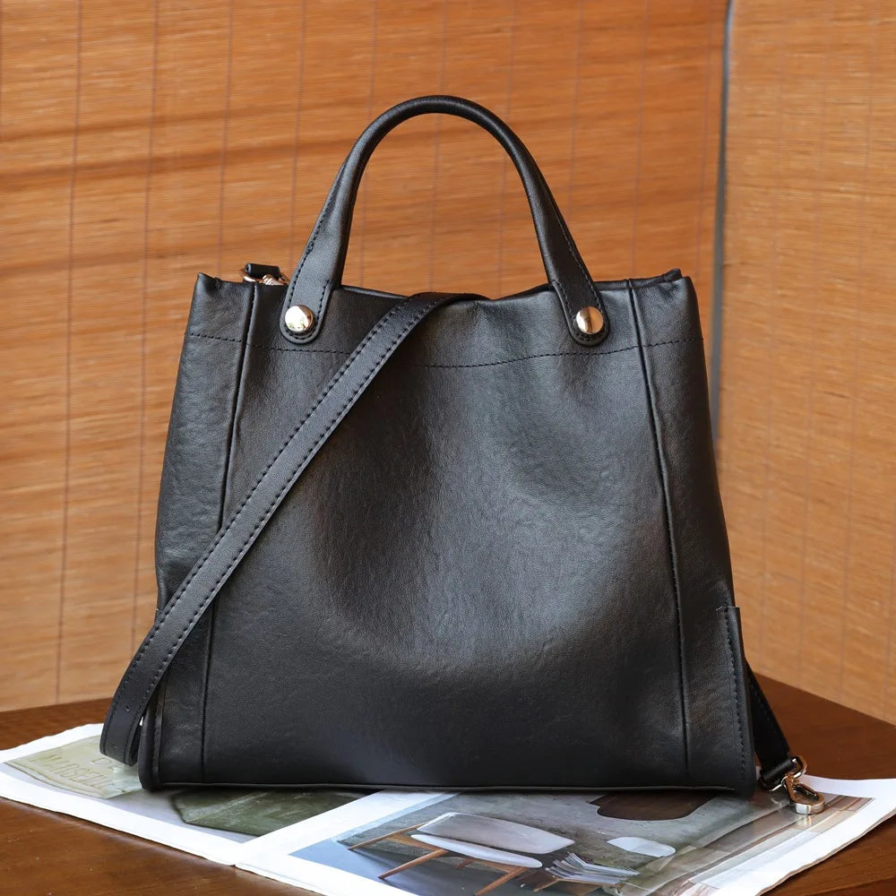 Genuine Leather Tote Bag – Vintage Women’s Shoulder Handbag