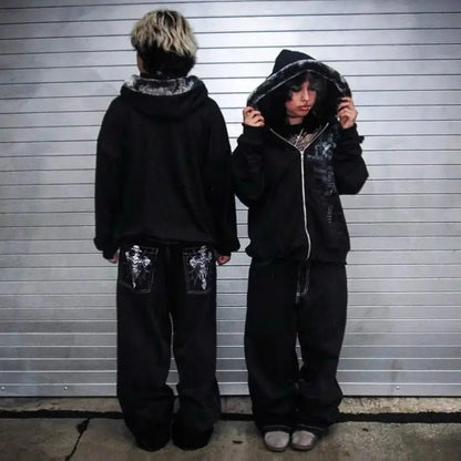 Y2K Skull Embroidered Baggy Jeans for Men