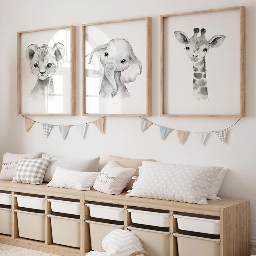 Cute Baby Animal Wall Art Canvas Poster – Nordic Nursery Decor