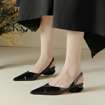 Women's Pointed Toe Slingback Heels – Sculptural Chunky Heel Dress Sandals