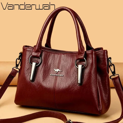 Leather Shoulder Bag – Women's Luxury 3-Layer Crossbody