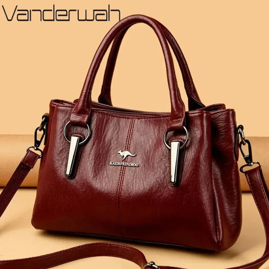 Leather Shoulder Bag – Women's Luxury 3-Layer Crossbody