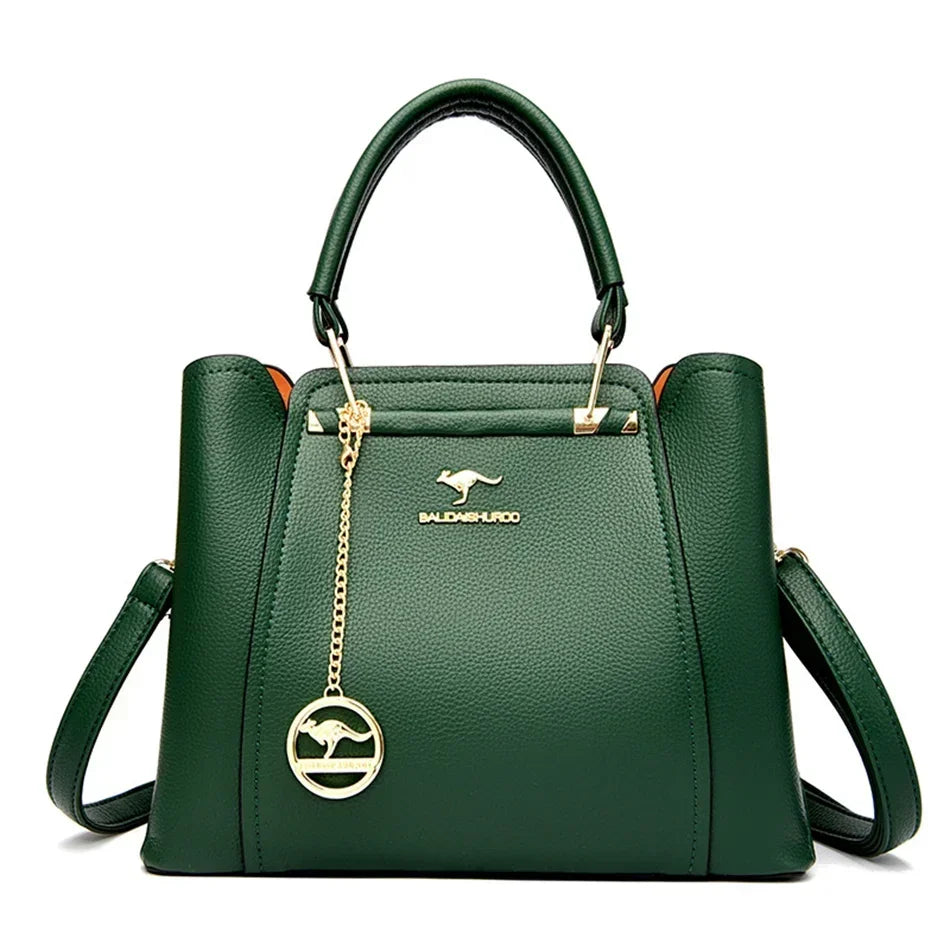 Large Capacity Women's Leather Tote Bag – 3-Layer Luxury Handbag