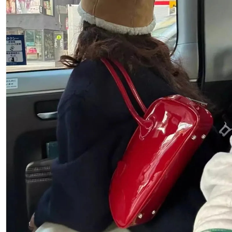 Red Underarm Bag Purse Women High Street Hot Girls Patent Leather