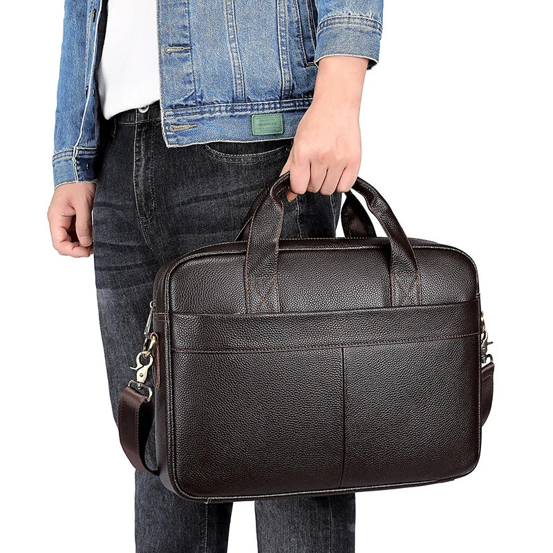 Genuine Leather Men's Briefcase – Laptop Shoulder Bag