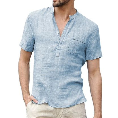 Men's Cotton Linen Short Sleeve Casual Shirt