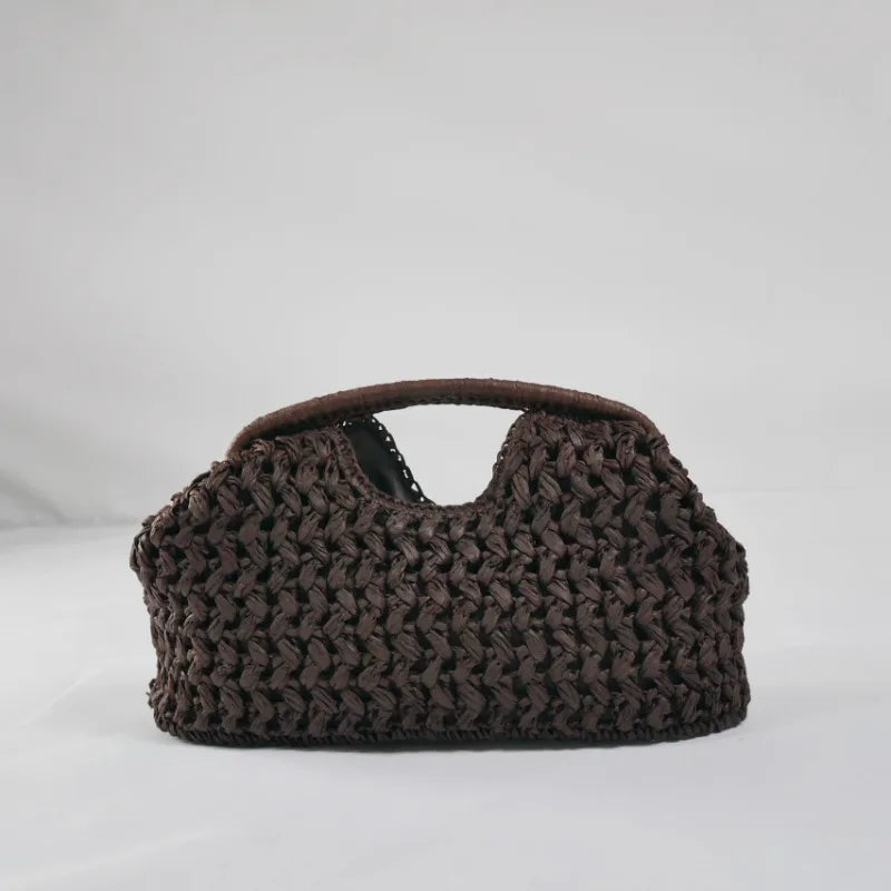 Elegant Ladies Chain Woven Handbag Straw Shoulder Bag Fashionable Raffia Crossbody Beach Summer