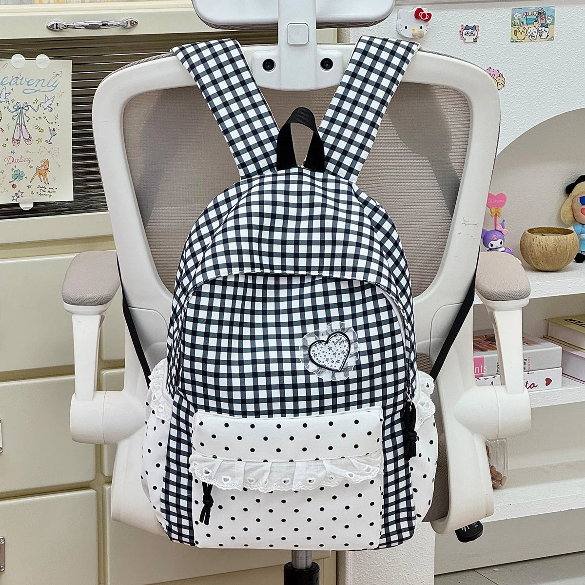 Plaid Backpack for Teen Girls – Cute Kawaii School Daypack