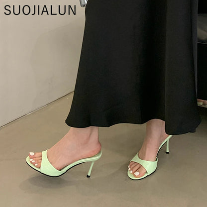 Women's Open-Toe Stiletto Heel Slides – Elegant Patent Mule Pumps