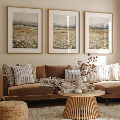 Wildflower Field Landscape Wall Art Print – 3-Piece Set