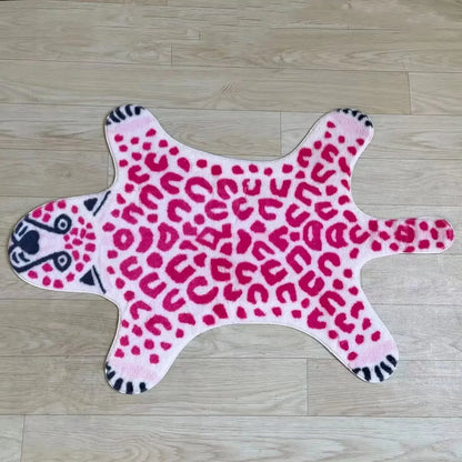 Pink Leopard Shape Rug – Soft Plush Animal Area Carpet