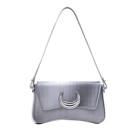 Y2K Silver Half-Moon Handbag – Women's Chain Shoulder Bag