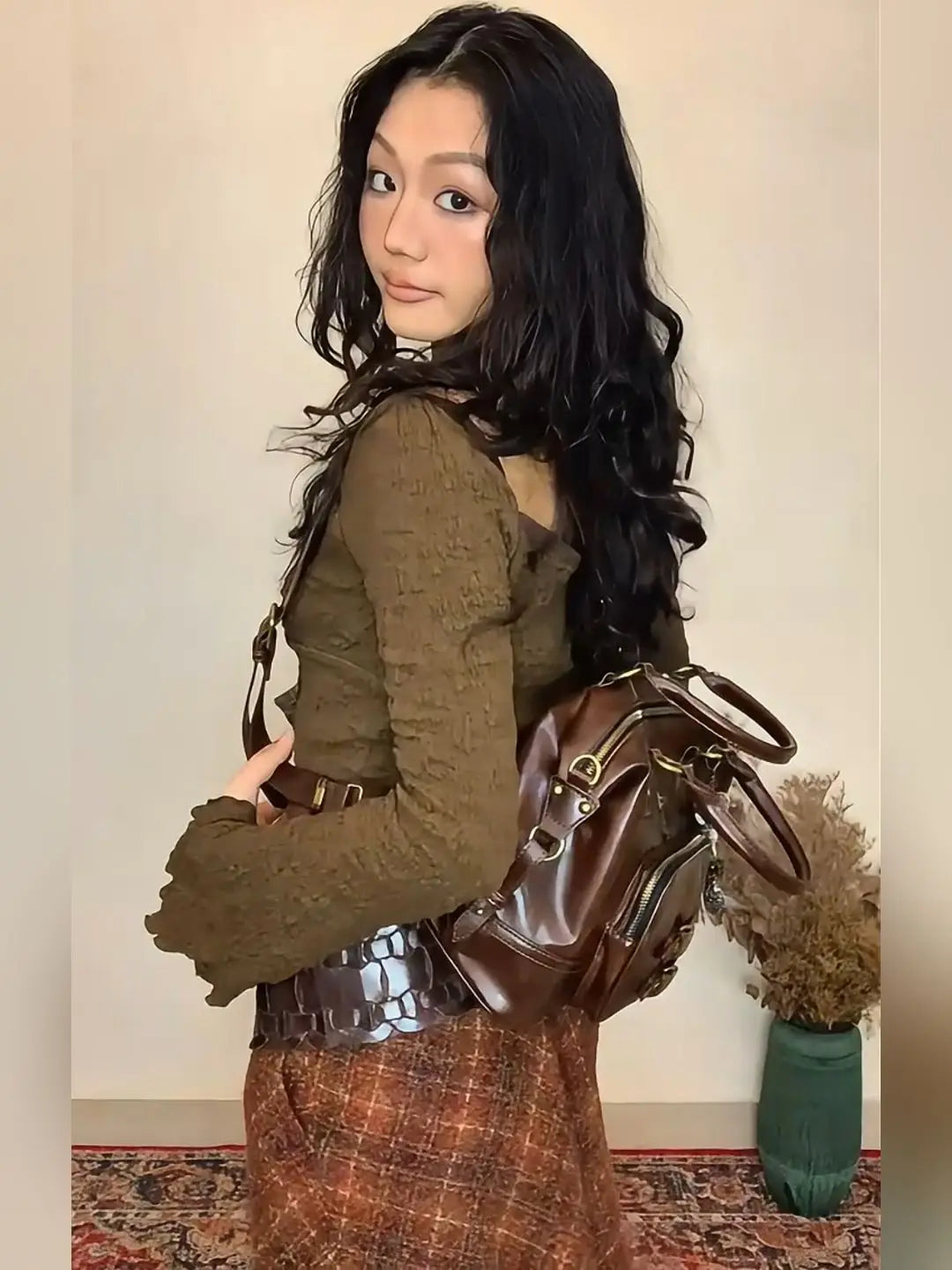 Retro Brown Large Capacity Purse Women Vintage Leather  Aesthetic