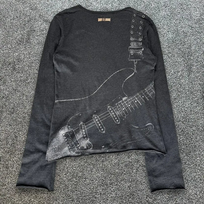 Guitar Print Long Sleeve T-Shirt – Y2K Harajuku Streetwear