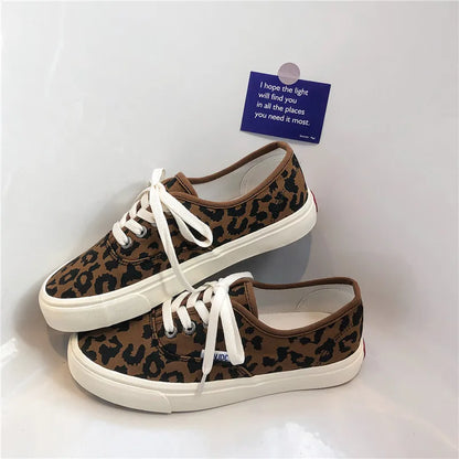 Leopard Print Canvas Sneakers – Women's Lace-Up Flats