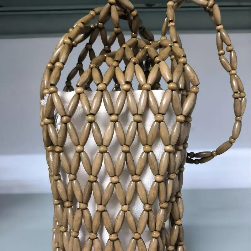 Summer Handmade Beaded Shoulder Bag Hollow-out Wooden