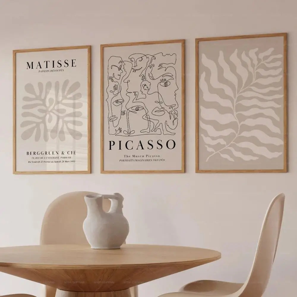Neutral Beige Botanical Leaf Wall Art Canvas Poster – Mid-Century Minimalist Print