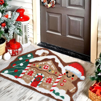 Christmas Gingerbread House Rug – Soft Fluffy Holiday Floor Mat