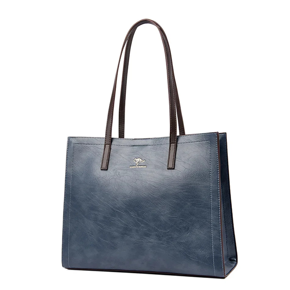 Vintage Leather Tote Bag – Large Capacity Top-Handle