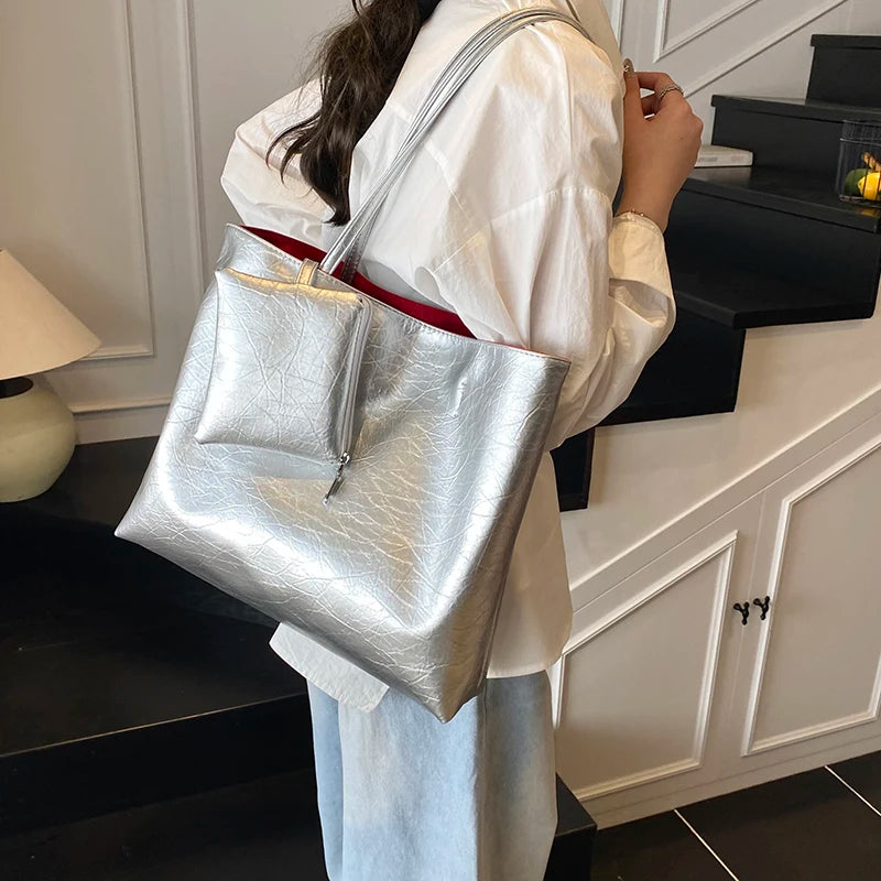 PU Leather Tote Bag – Large Capacity Shoulder Bag for Women