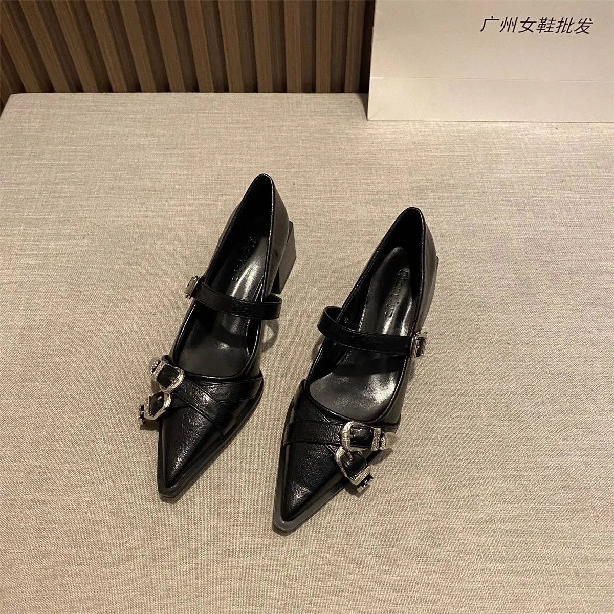 Pointed Toe Mary Jane Heels – Women's Metal Buckle Dress Shoes