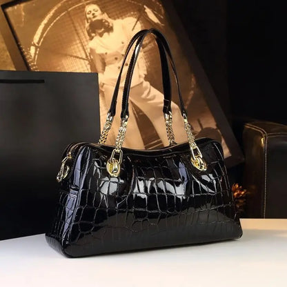 Alligator Pattern Patent Leather Crossbody Bag for Women