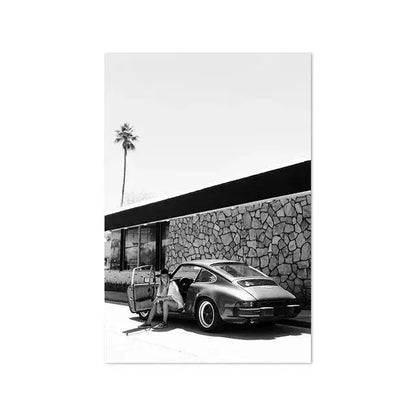 Beach Surf Wall Art Poster – Camper Van & Ocean Landscape