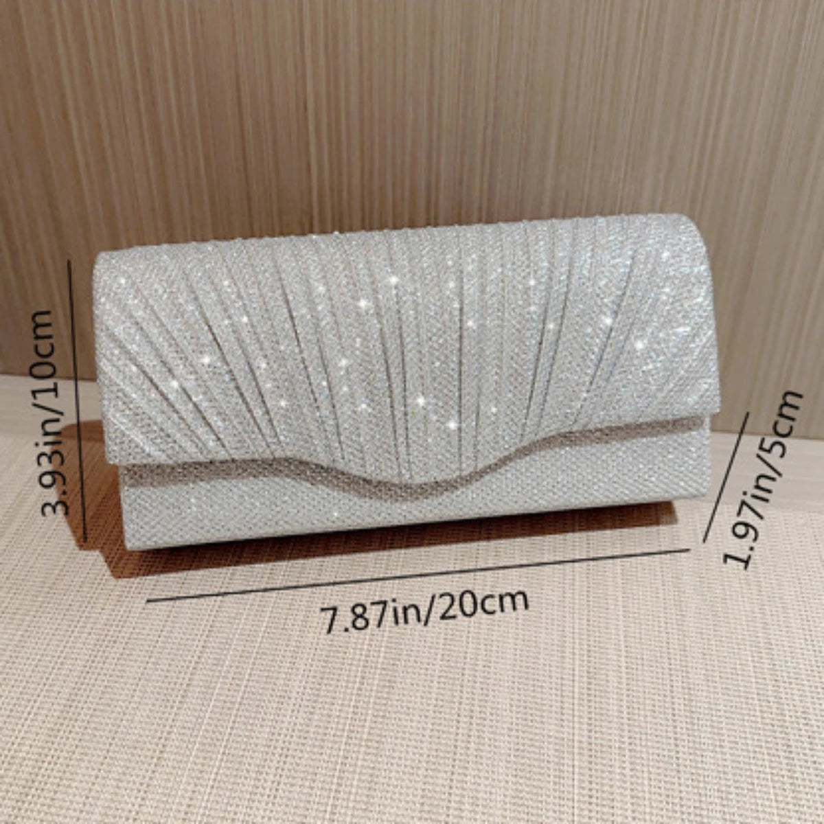 Ladies Glitter Silver Clutch Bag Envelope Evening Bag