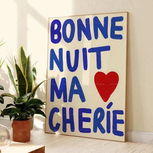 Bonne Nuit Ma Cherie Wall Art Print – French Love Quote Poster