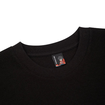 Cherry Blossom Embroidery Waffle Knit Long Sleeve T-Shirt