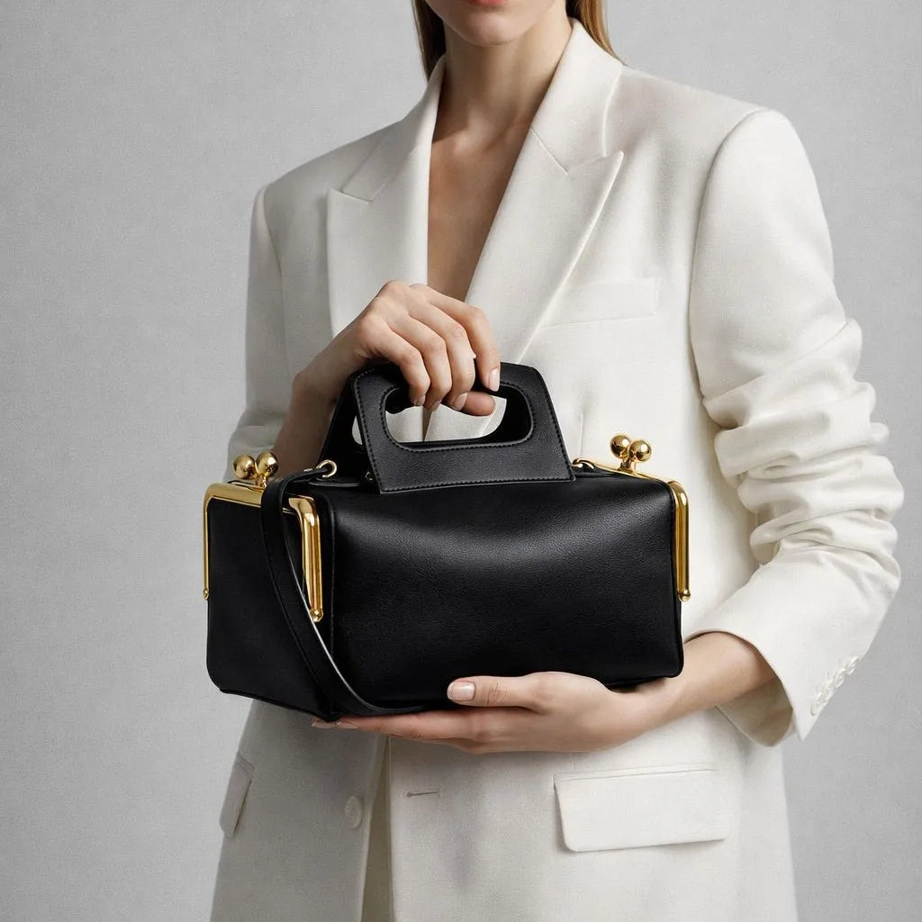 Kiss Lock Frame Handbag for Women – Luxury Mini Top Handle Bag