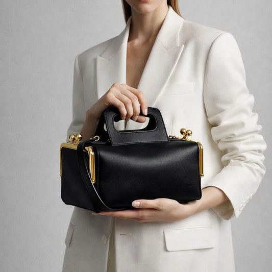 Kiss Lock Frame Handbag for Women – Luxury Mini Top Handle Bag