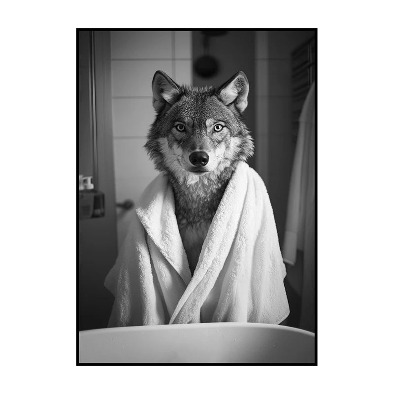 Funny Animal Bathroom Wall Art Poster – Quirky Wildlife in Bathrobe Print
