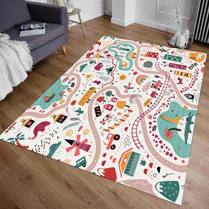 Kids City Map Play Rug – Non-Slip Children's Playroom Carpet