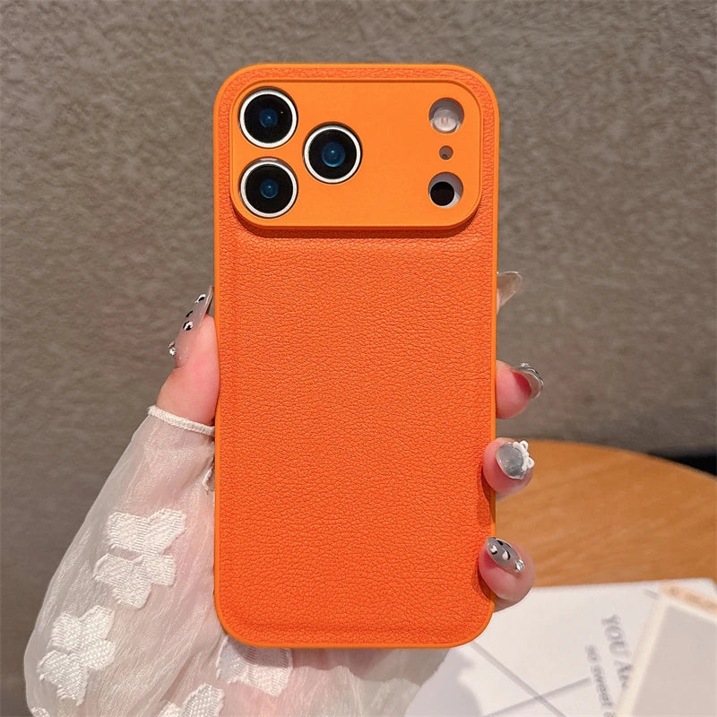 Luxury Lychee Pattern Leather iPhone Case – Shockproof TPU Frame