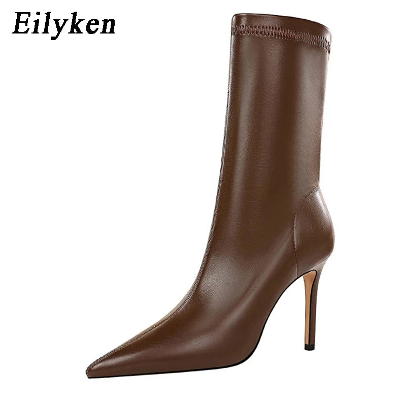 Eilyken Women Stiletto Heel Ankle Boots – Pointed Toe PU Leather