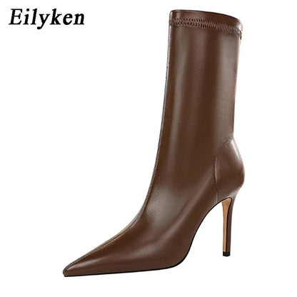 Eilyken Women Stiletto Heel Ankle Boots – Pointed Toe PU Leather