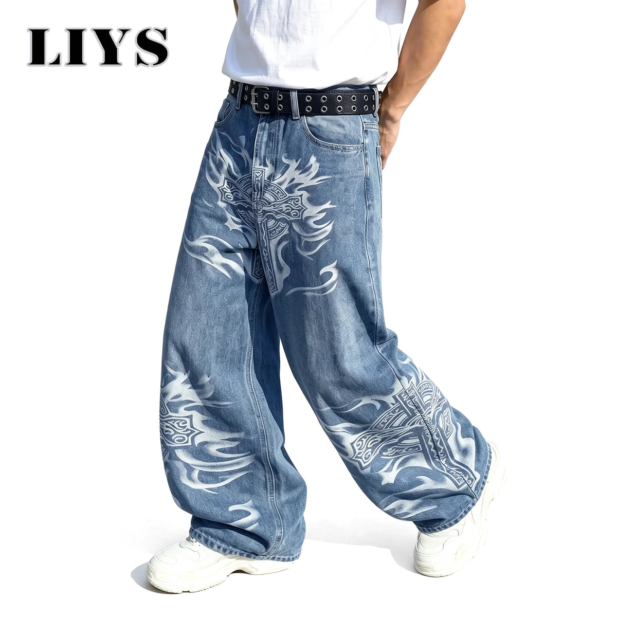 Y2K Gothic Graffiti Print Baggy Jeans – Men's Ultra Wide Leg