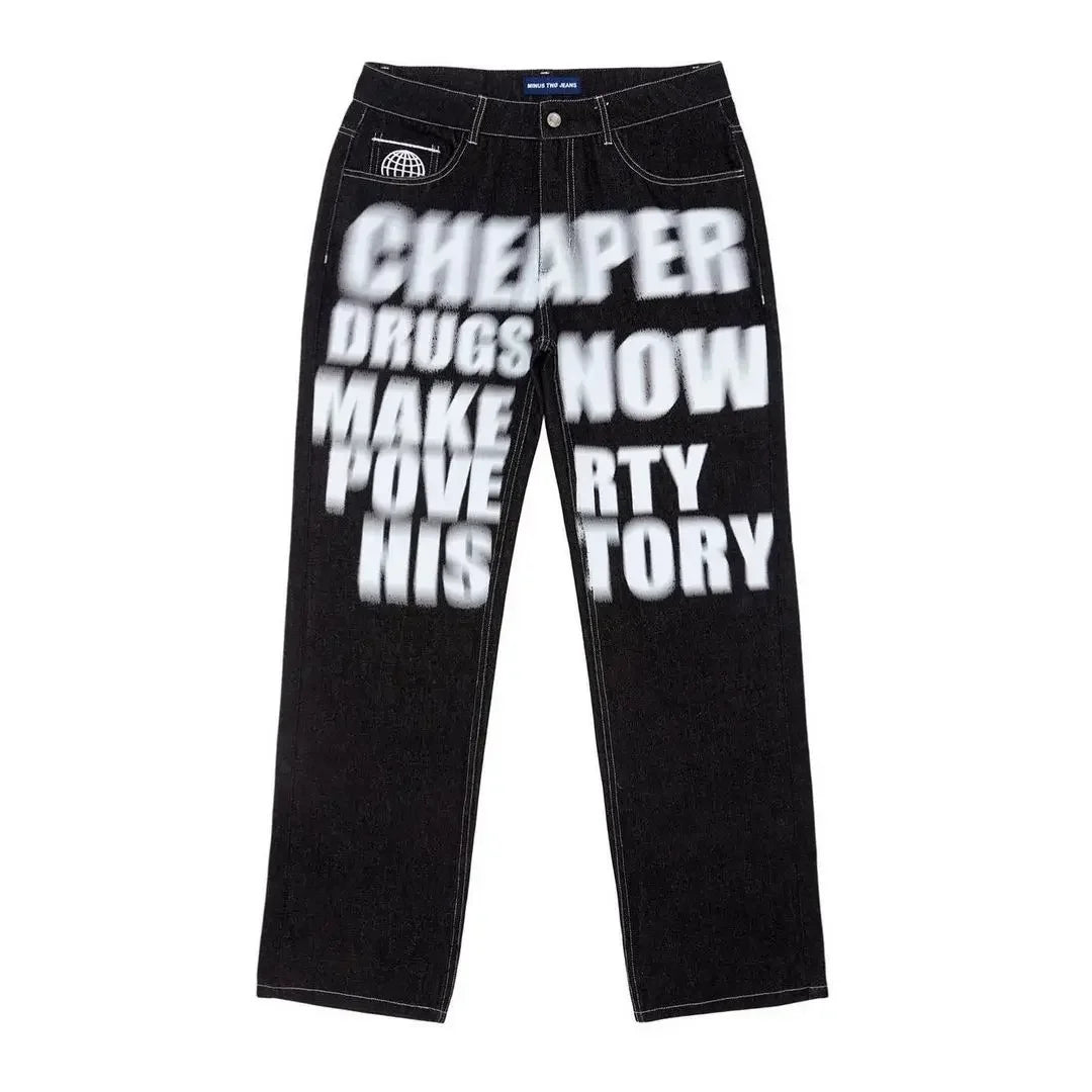 Y2K Wide Leg Jeans – Punk Graphic Print Baggy Denim Pants