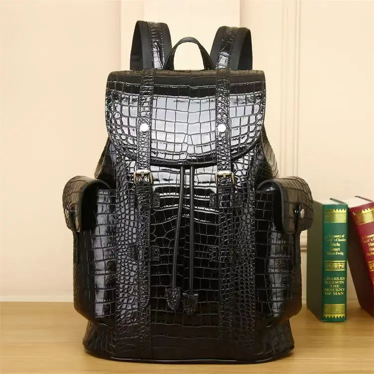 Genuine Leather Alligator Backpack for Men – 15.6" Laptop Bag