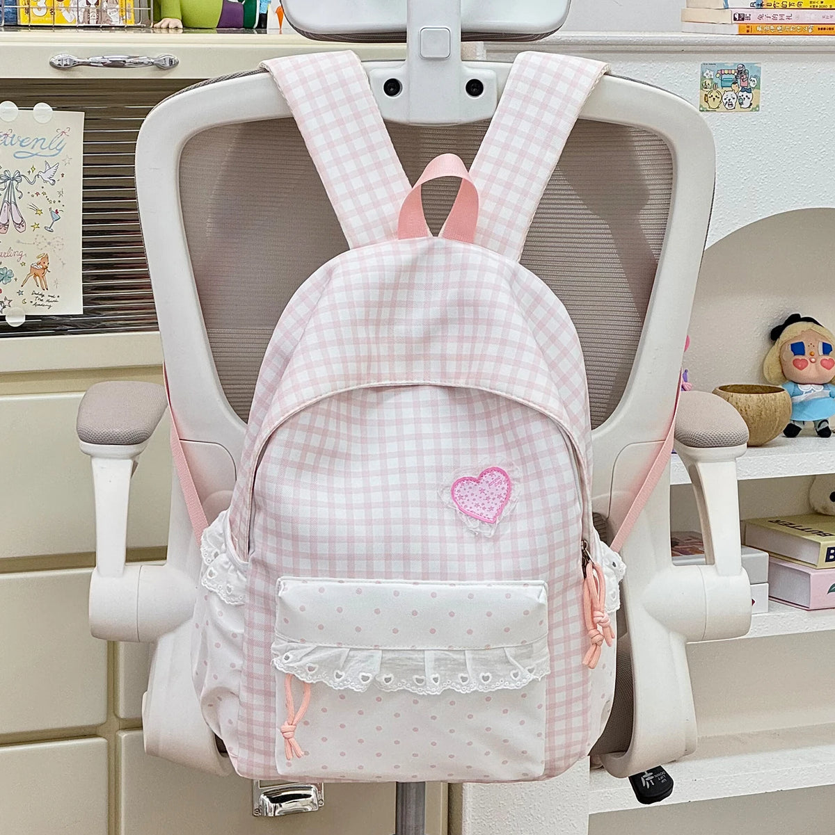 Plaid Backpack for Teen Girls – Cute Kawaii School Daypack
